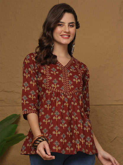Maroon Printed Top