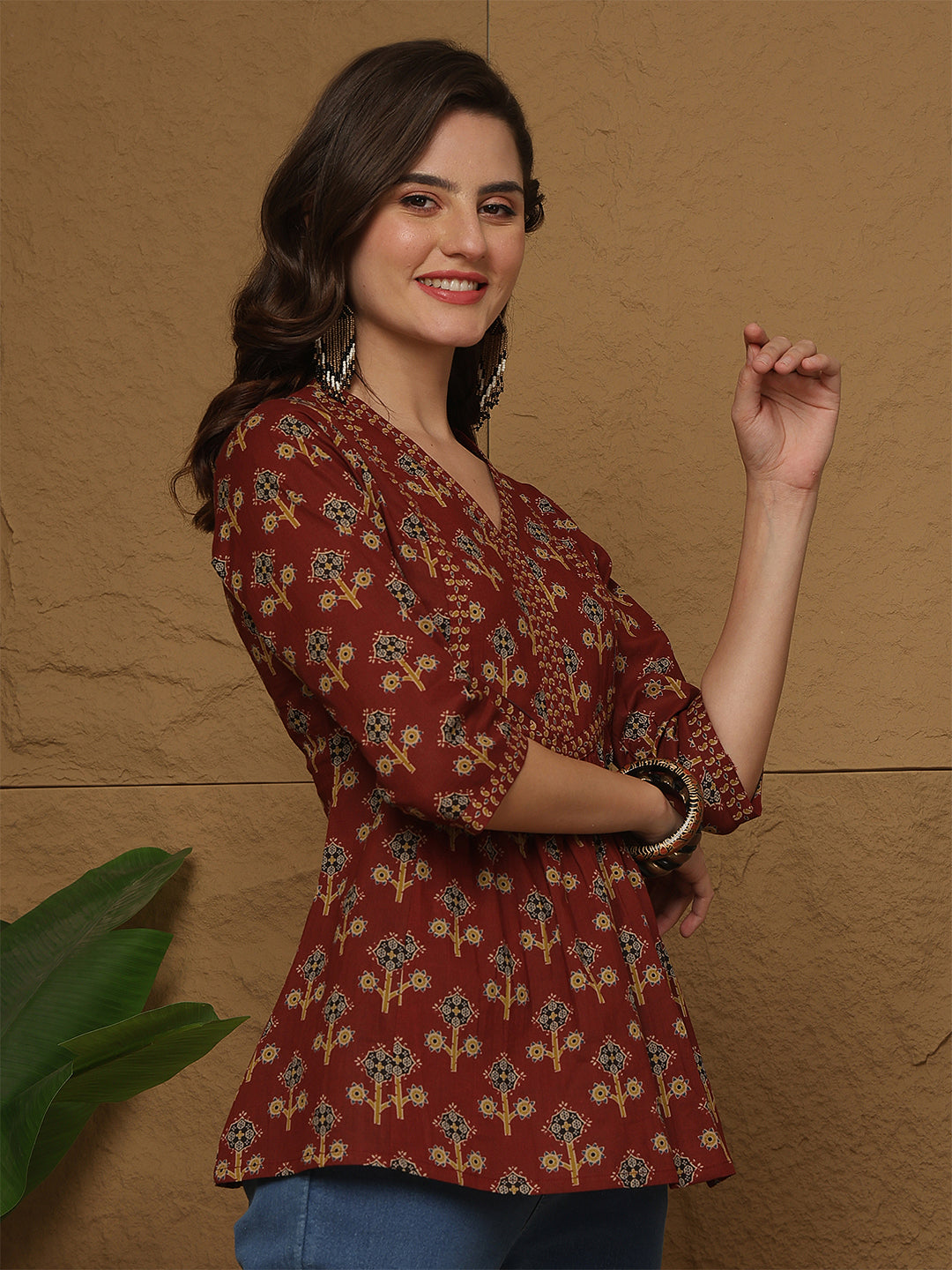 Maroon Printed Top