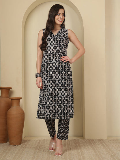Black Printed Kurta Set