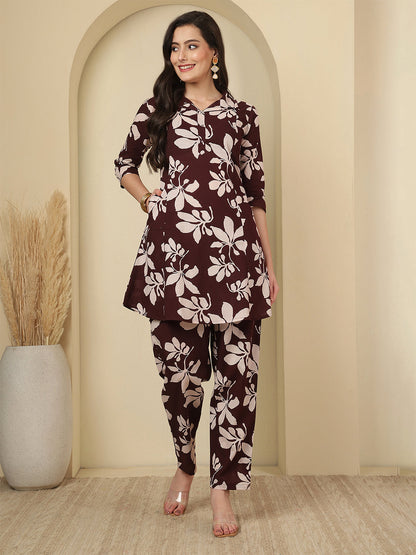 Burgundy Floral Printed Co-Ord Set