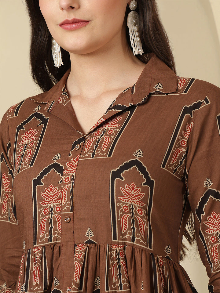 Brown Printed Dress