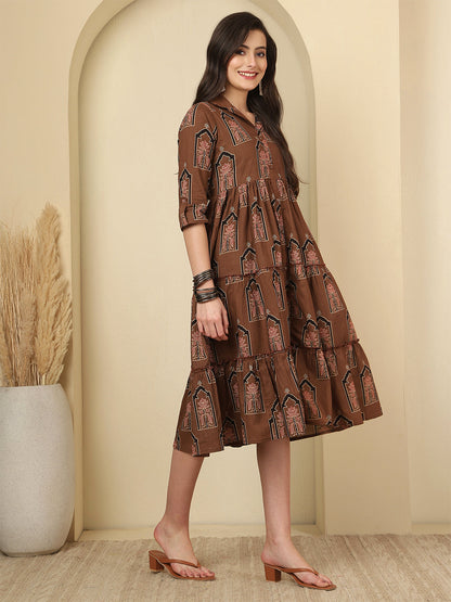 Brown Printed Dress
