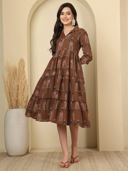 Brown Printed Dress
