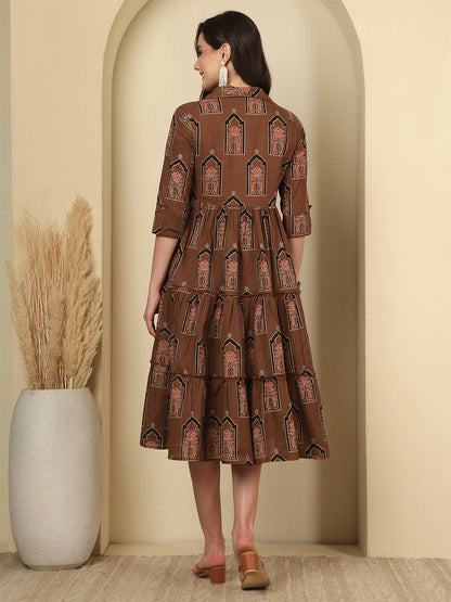 Brown Printed Dress