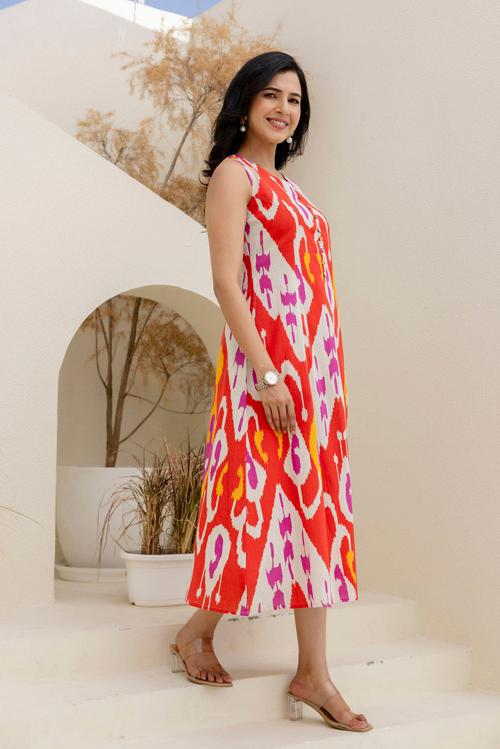 Printed Multicolor V- Neck Dress