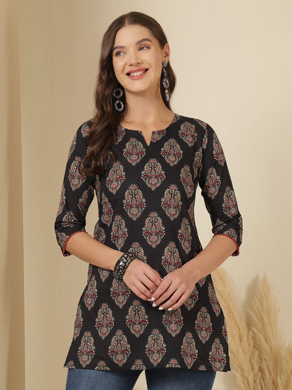 Women Black Printed Straight Tunic