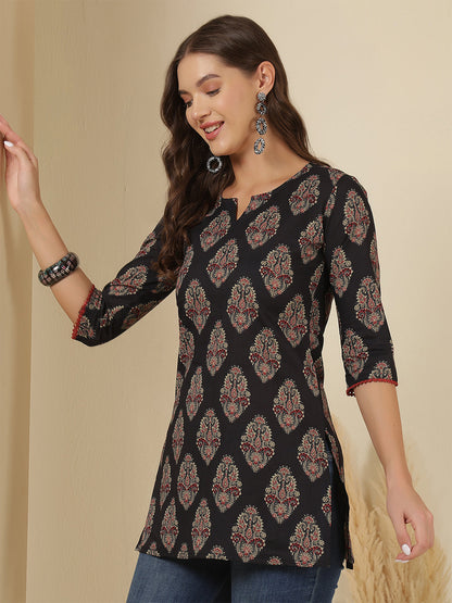 Women Black Printed Straight Tunic