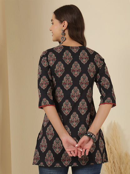Women Black Printed Straight Tunic