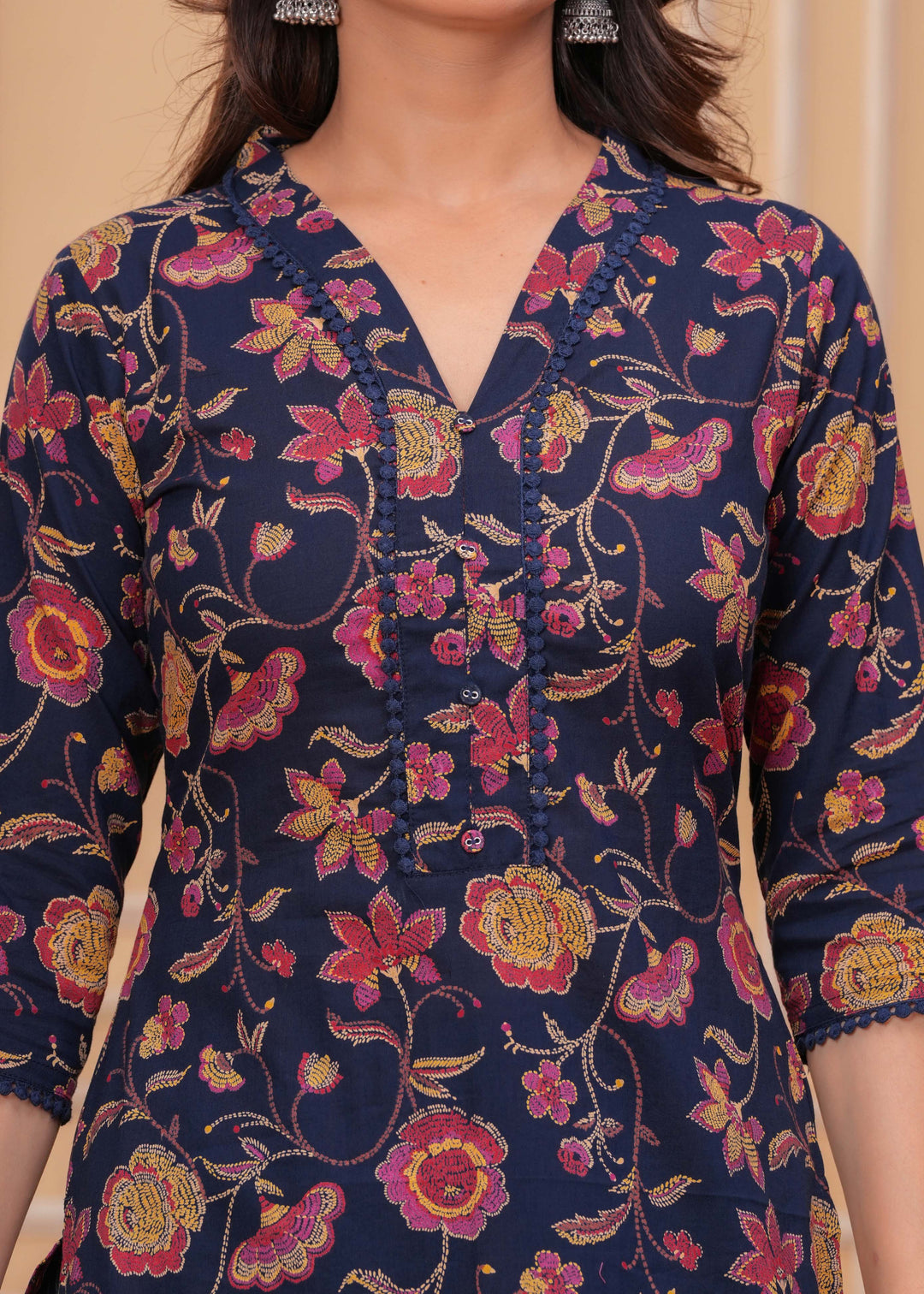 Blue Printed Straight Kurta Set With Dupatta
