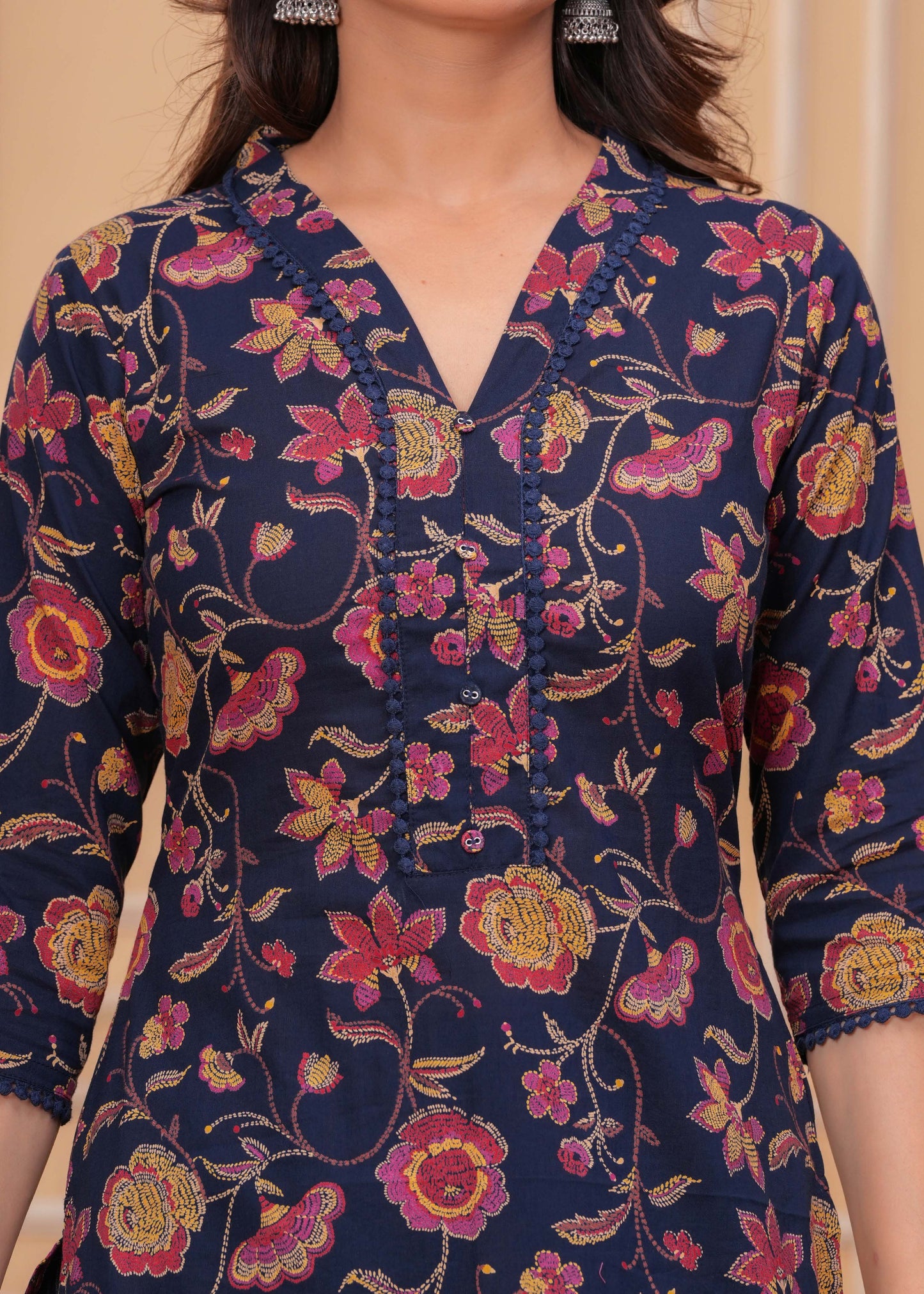 Blue Printed Straight Kurta Set With Dupatta