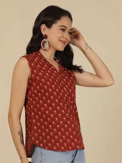 Maroon Printed Straight Top