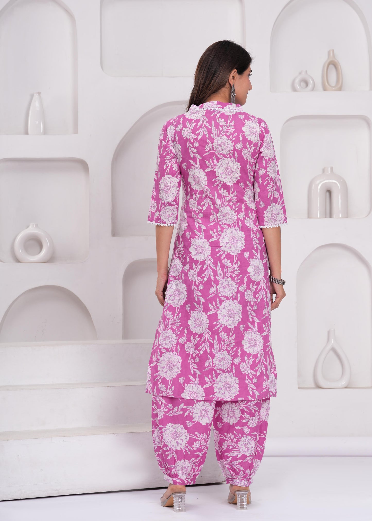 Pink Printed Straight Kurta Set With Dupatta