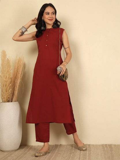 Marron Solid Kurta Set