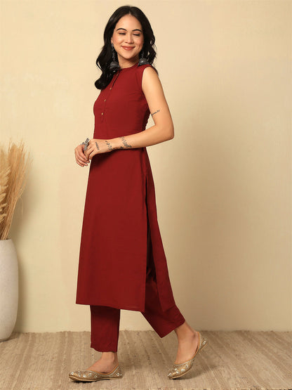 Marron Solid Kurta Set