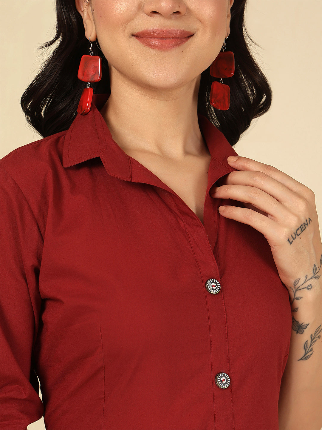 Maroon Solid Casual Wear Dress