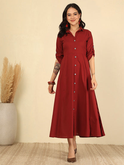 Maroon Solid Casual Wear Dress
