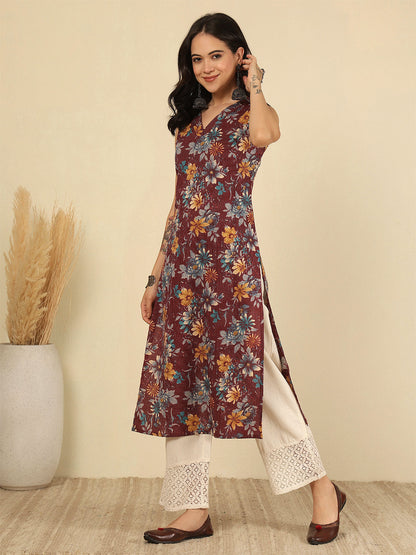 Burgundy Printed Kurta