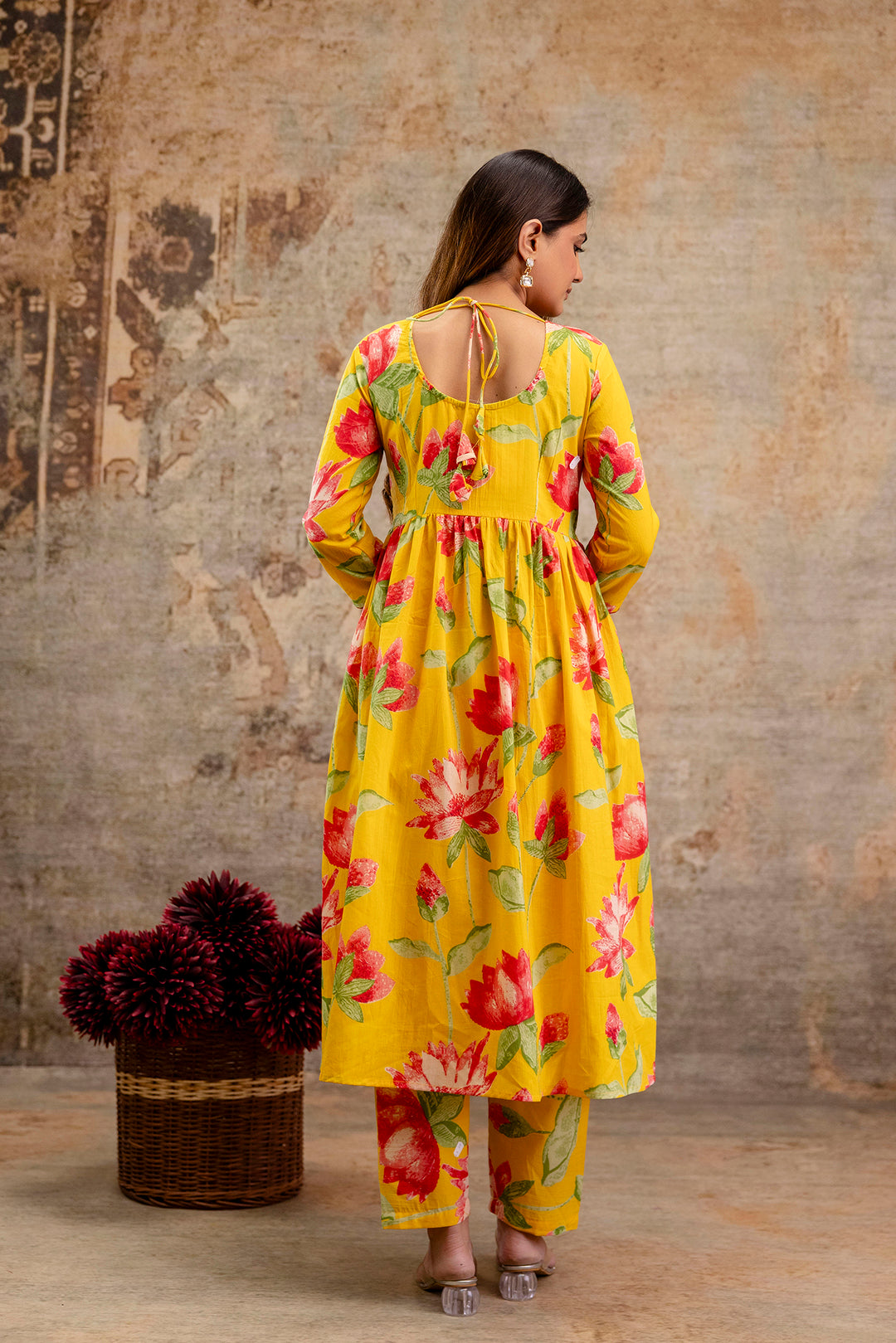 Yellow Floral Printed Kurta Set With Dupatta