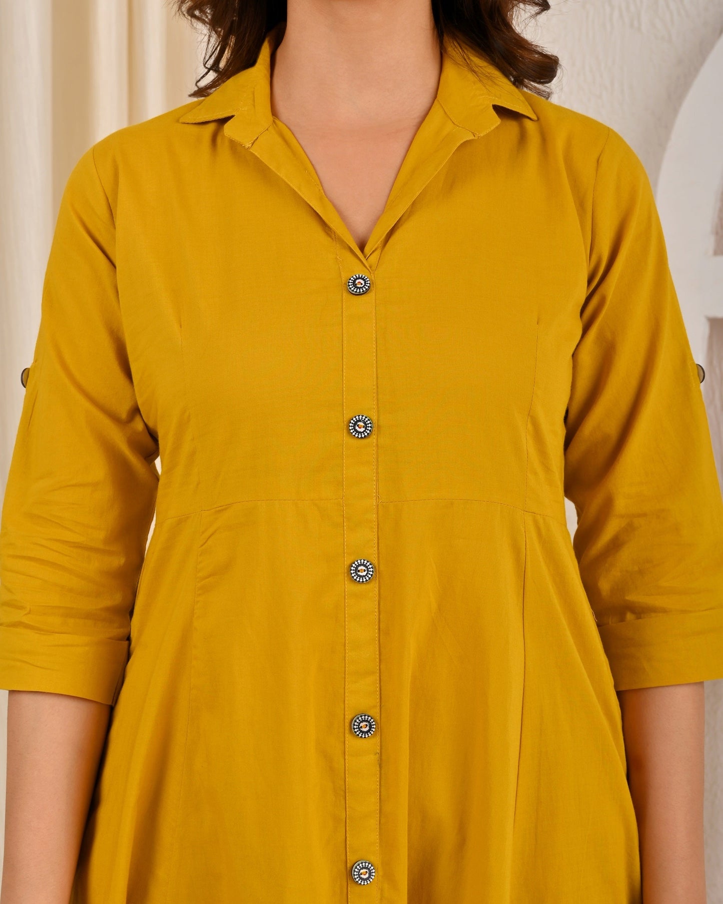 Yellow Solid Casual Wear Dress
