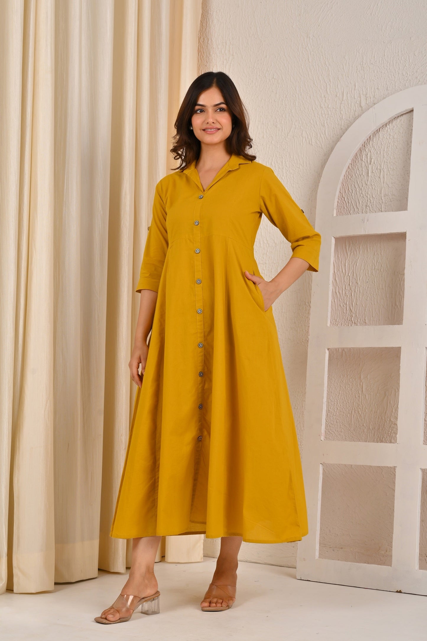 Yellow Solid Casual Wear Dress