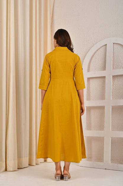 Yellow Solid Casual Wear Dress