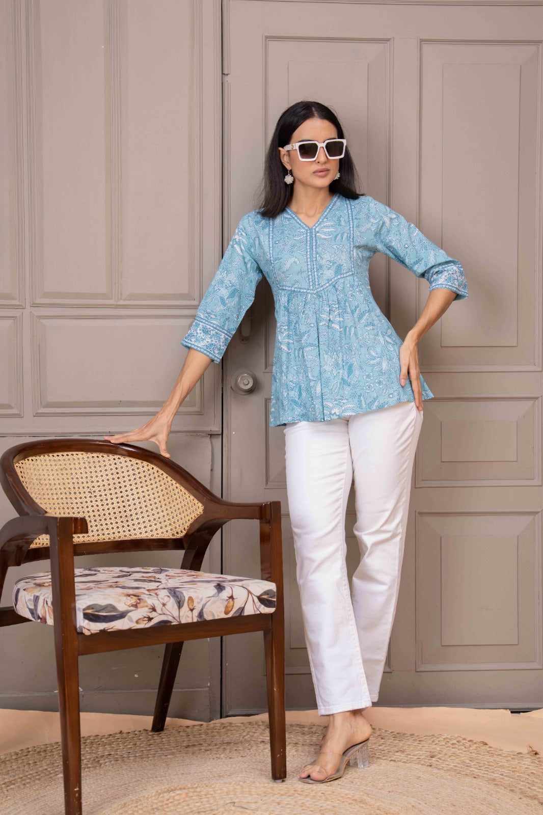 Sky Blue Printed Top