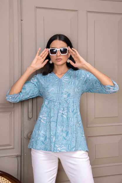 Sky Blue Printed Top