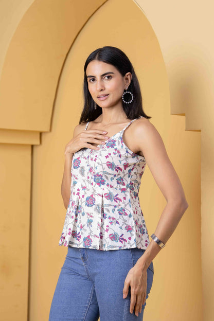 White Printed Sleeveless Top