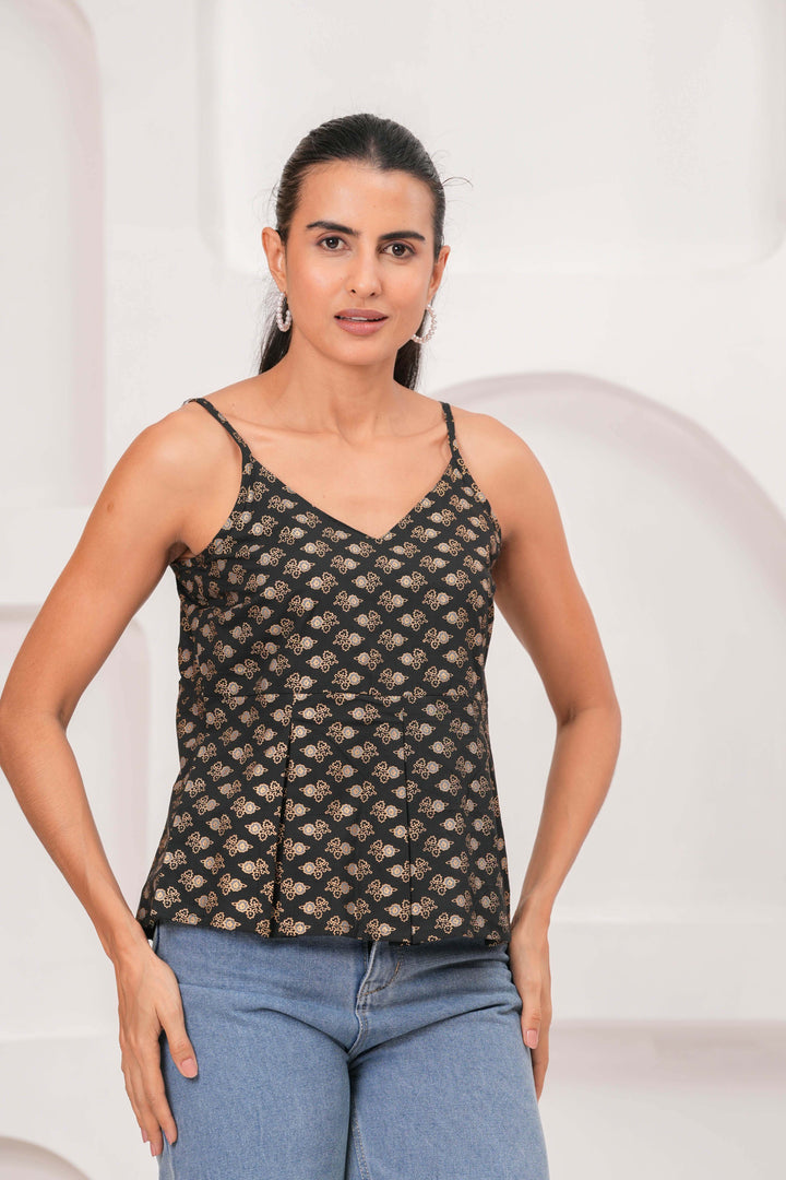 Black Printed Sleeveless Top