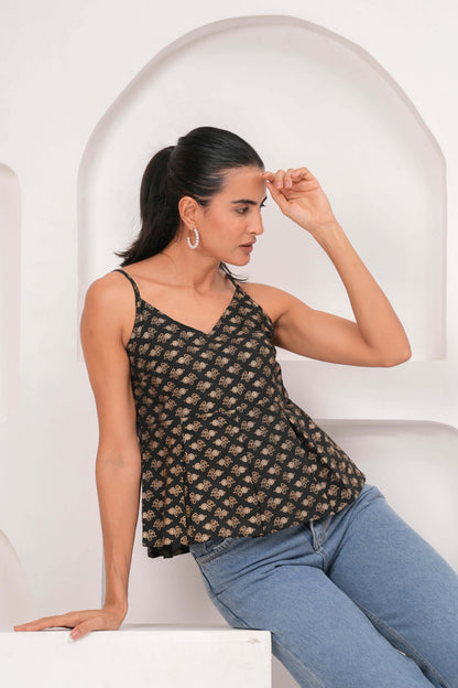 Black Printed Sleeveless Top