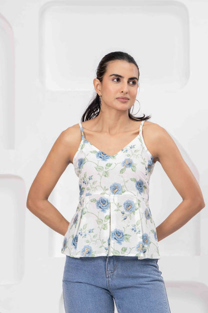 White Printed Sleeveless Top
