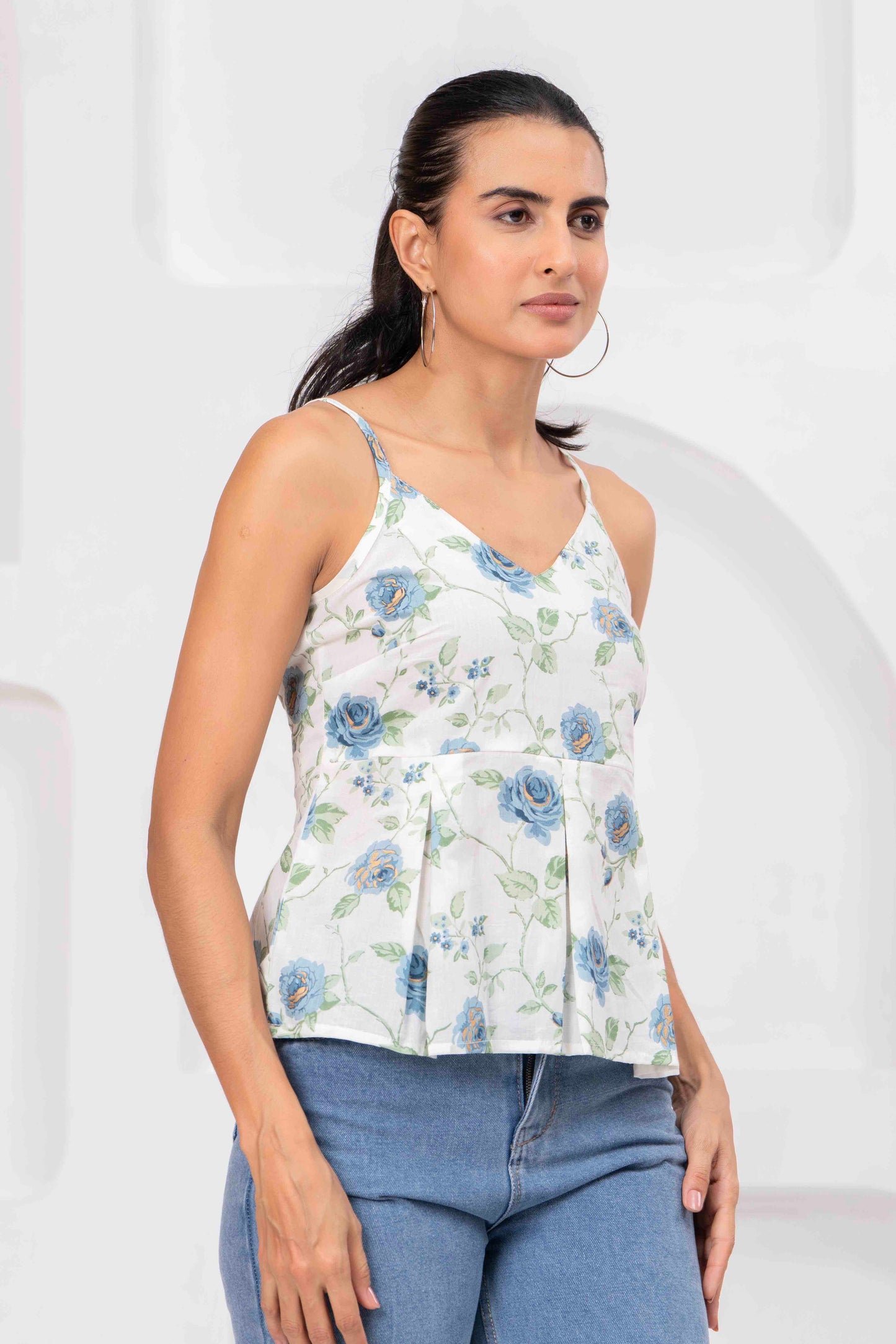White Printed Sleeveless Top