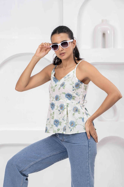 White Printed Sleeveless Top