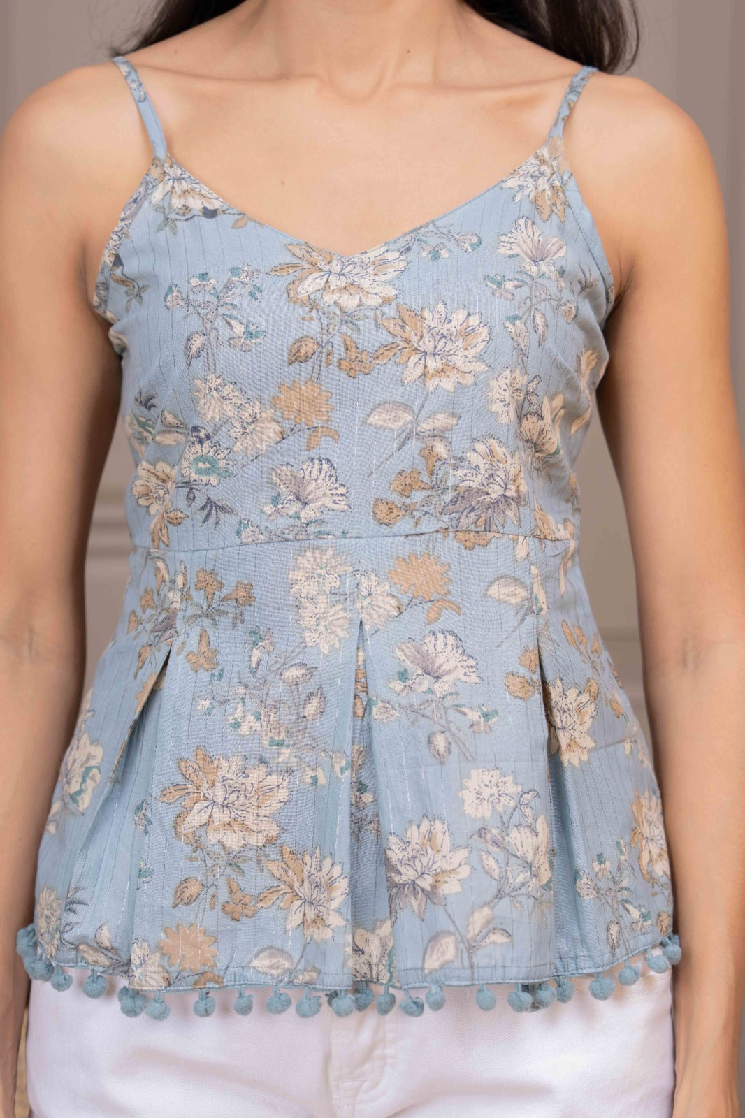 Blue Printed Sleeveless Top