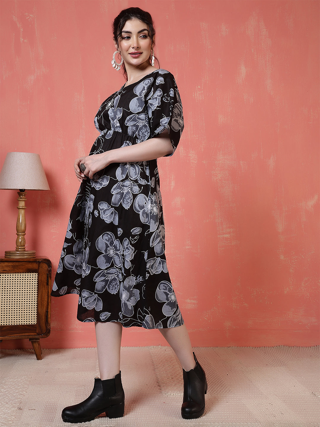 Black Floral Printed Dress