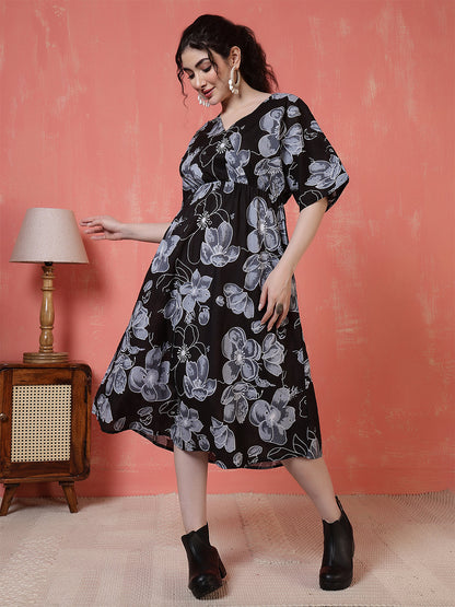 Black Floral Printed Dress