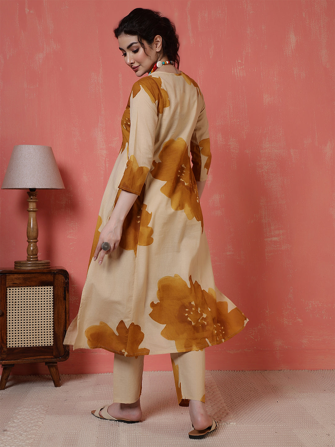 Beige Floral Printed Co-Ord Set