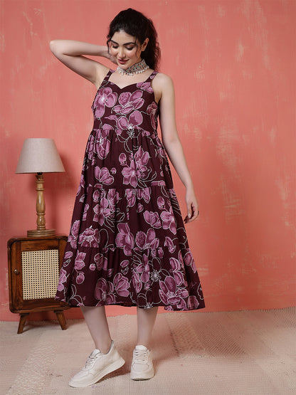 Burgundy Floral Printed Dress