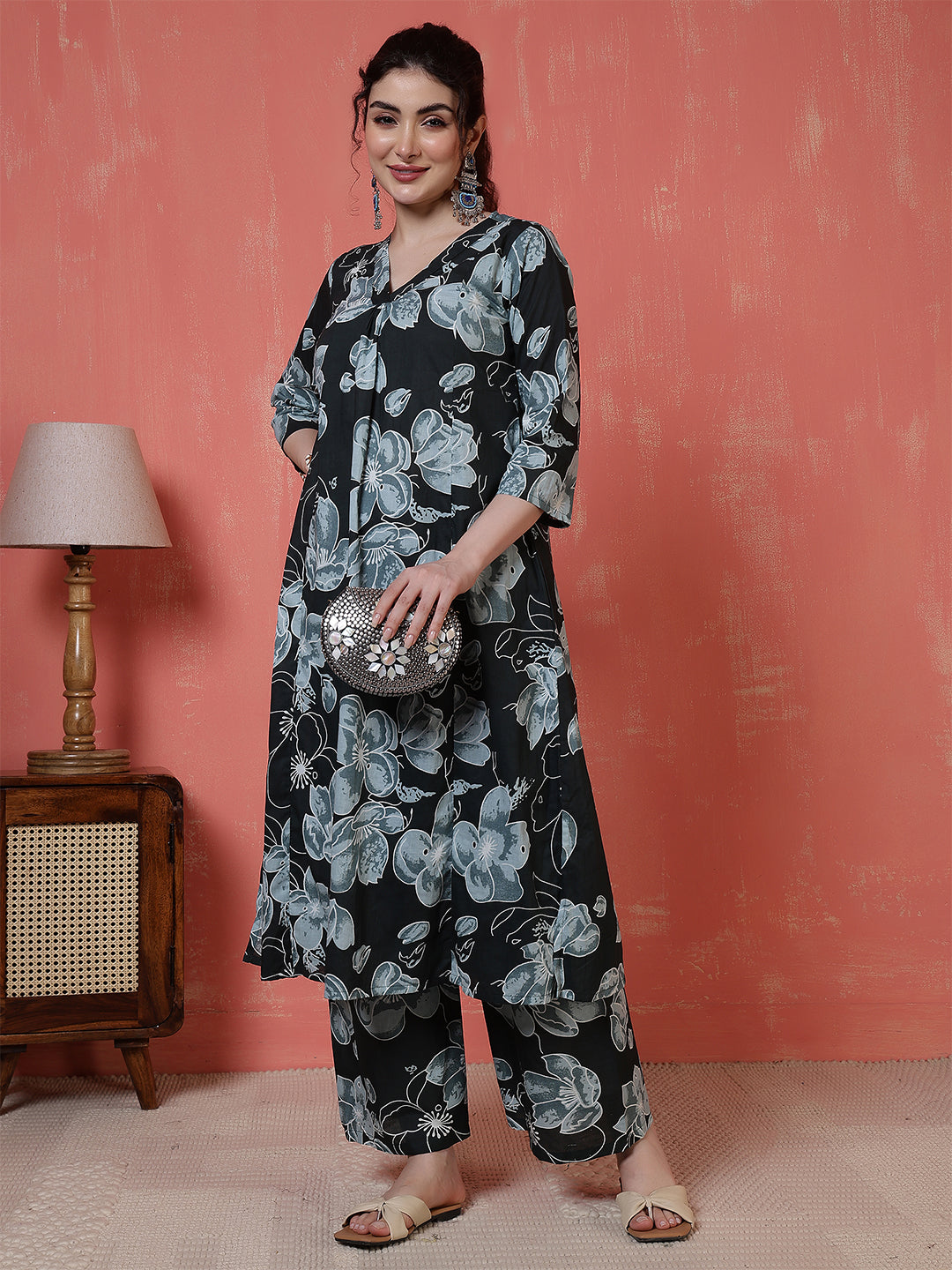 Black Floral Printed Co-Ord Set