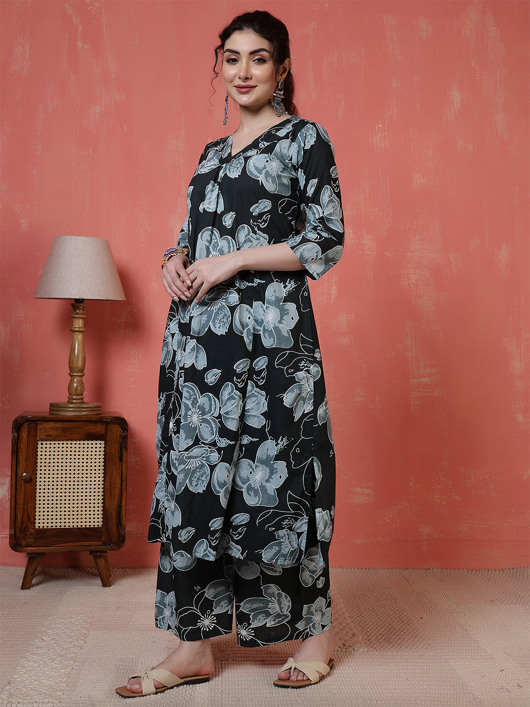 Black Floral Printed Co-Ord Set