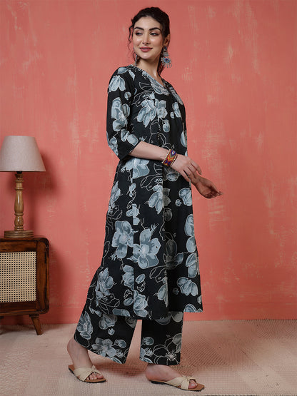 Black Floral Printed Co-Ord Set