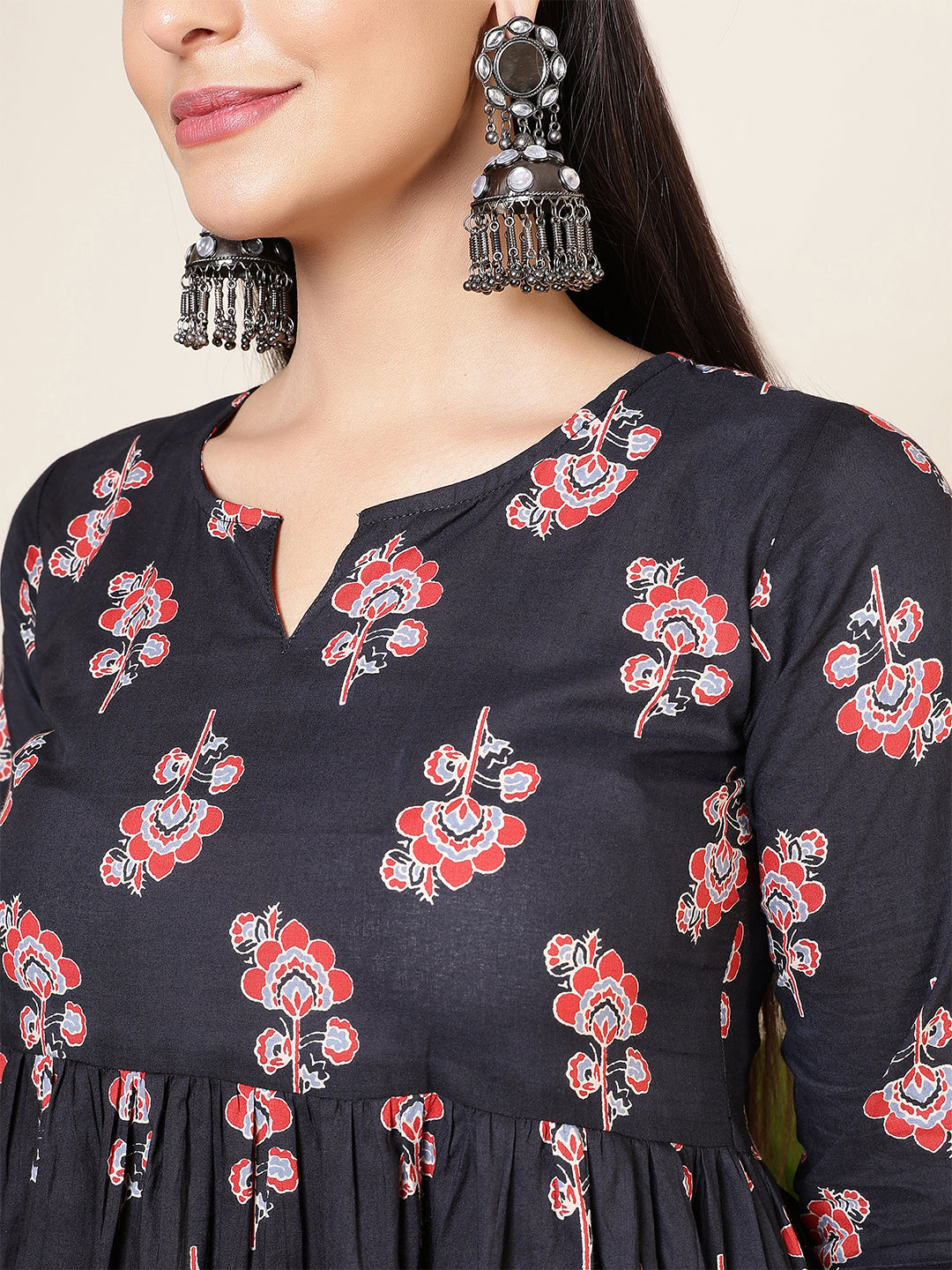 Black Printed Anarkali Kurta Set With Dupatta