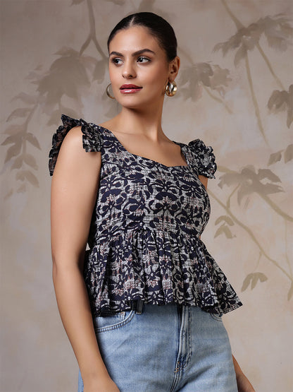 Blue Printed Top