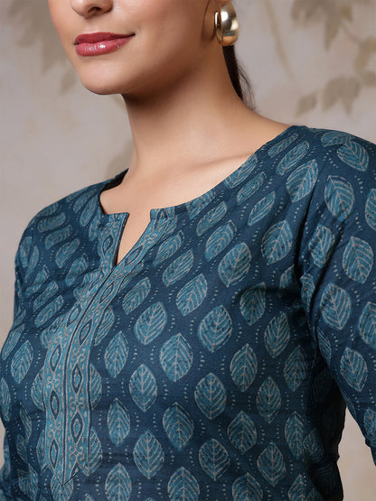 Teal Blue Printed Straight Tunic