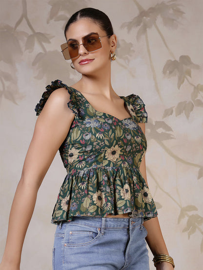 Green Printed Top