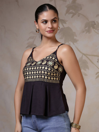 Black Printed Top