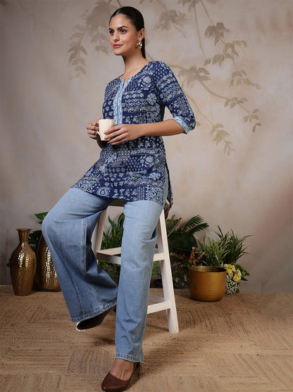 Blue Printed Straight Tunic