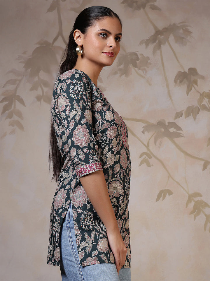 Green Printed Straight Tunic