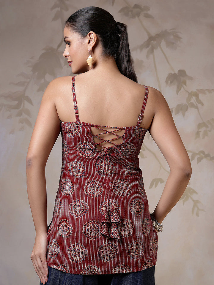 Maroon Printed Straight Tunic