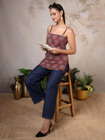 Maroon Printed Straight Tunic